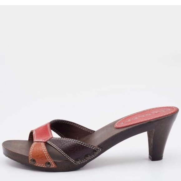 Burberry Vintage Leather Wooden Clog Sandals - Picture 1 of 15